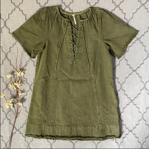 NWOT-Free People Army Green Lace Up Denim Style
“When Hearts Align” Dress (XS/S) - Picture 2 of 11